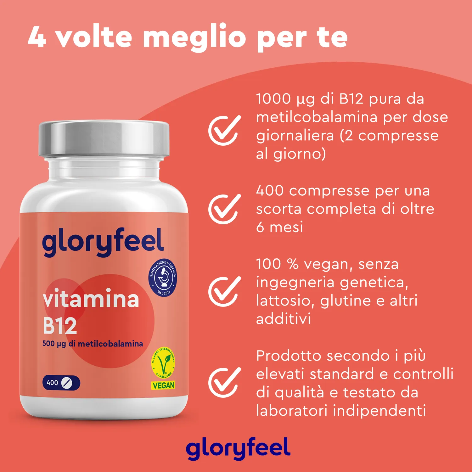 gloryfeel Vitamina B12 Metilcobalamina compresse vegane
