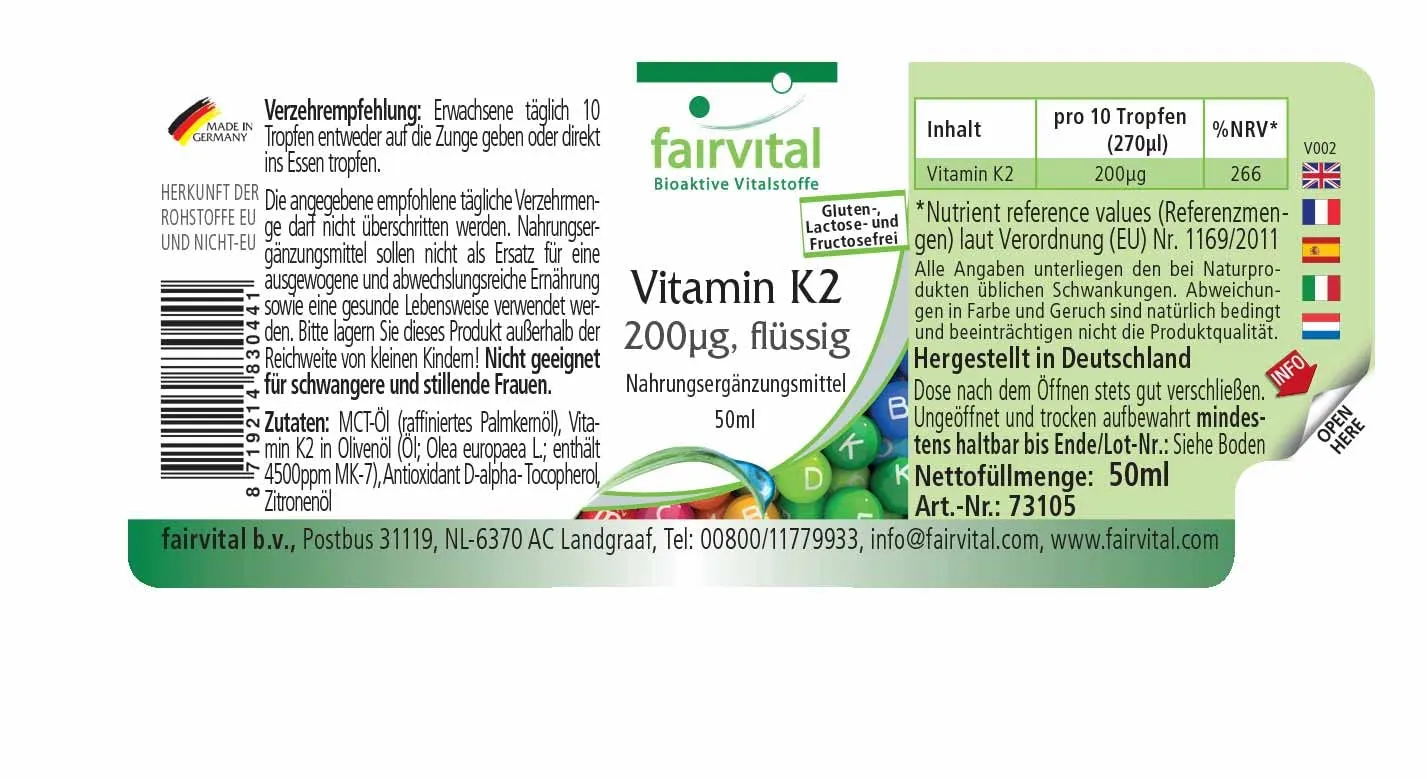 Fairvital Vitamina K2 MK-7 gocce 50 ml 200 mcg