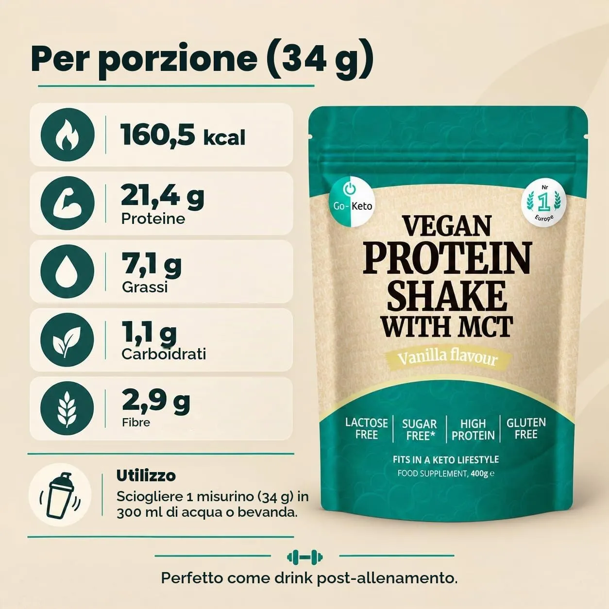 Go-Keto MCT Vegan Protein Shake vaniglia 400 g keto