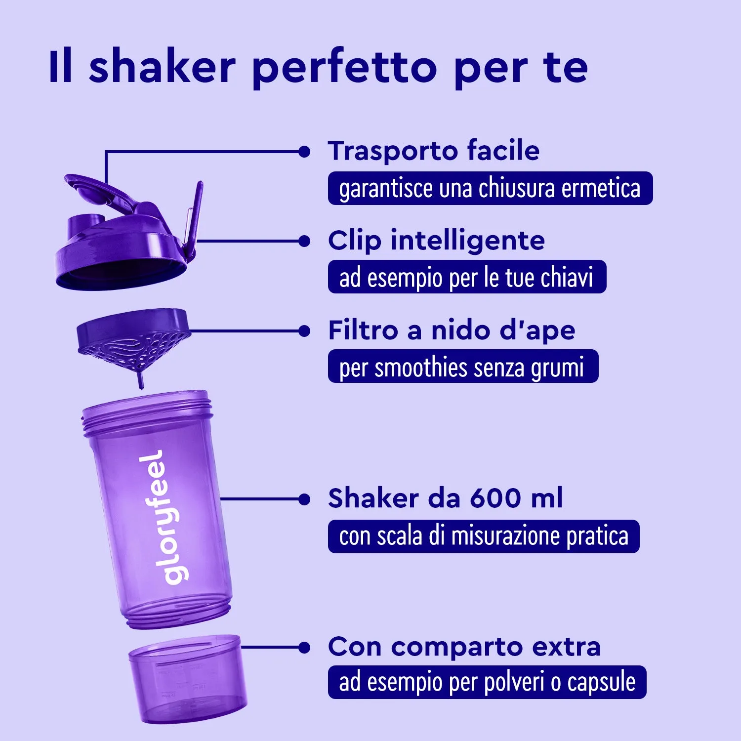 gloryfeel Shaker proteine miscela sport palestra
