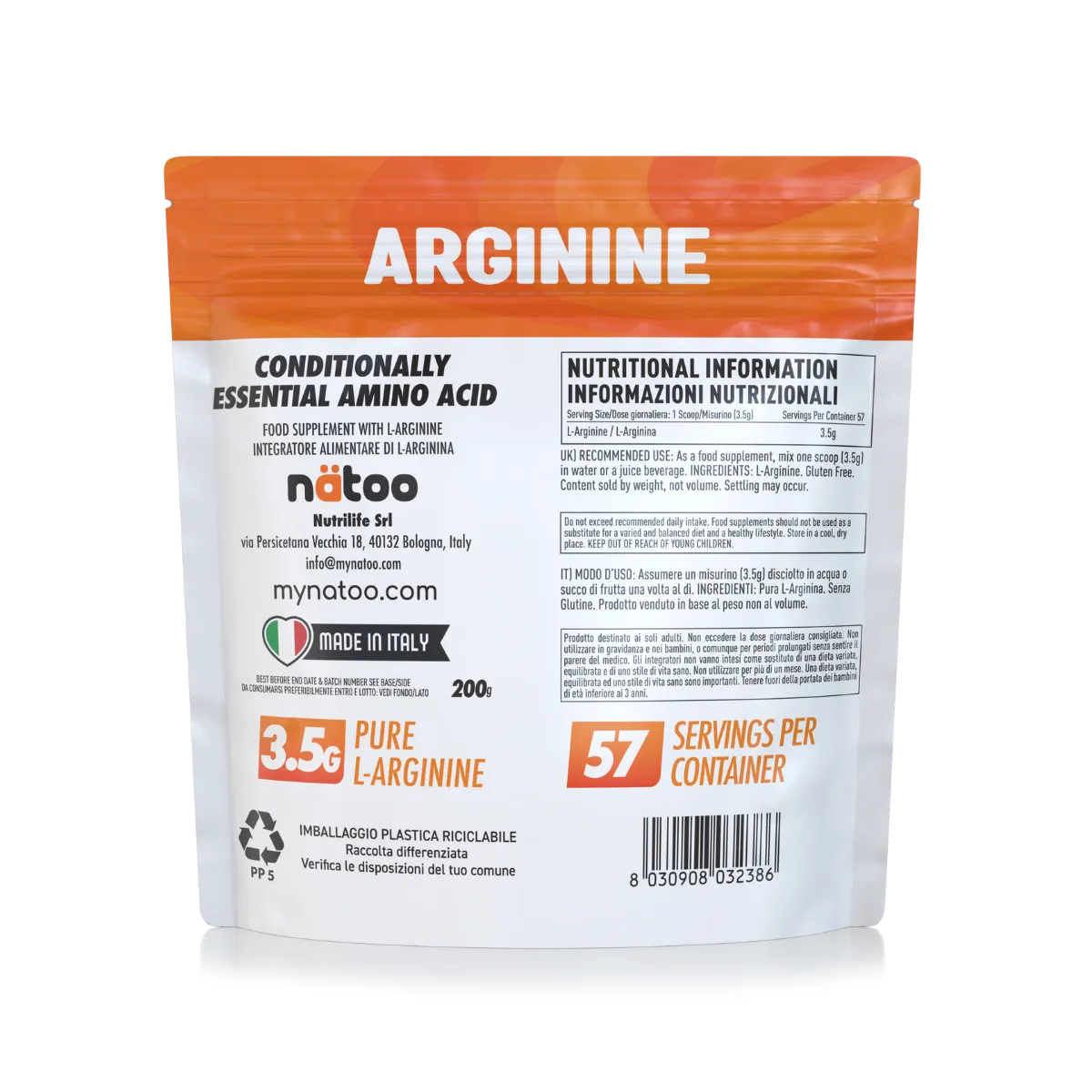 Natoo Performance Arginina Polvere 200g pura