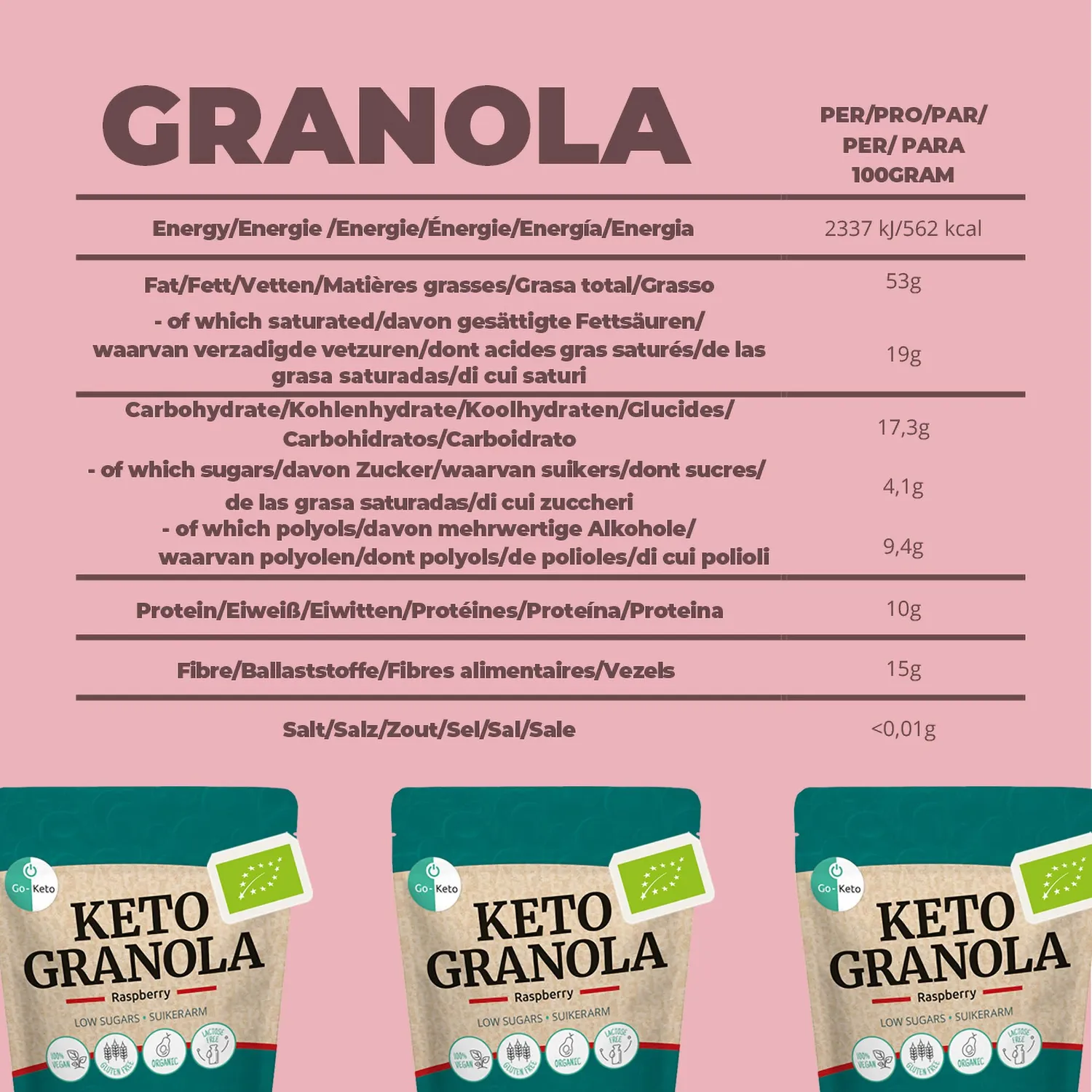 Go-Keto Bio Granola Raspberry granola lampone 290g low carb