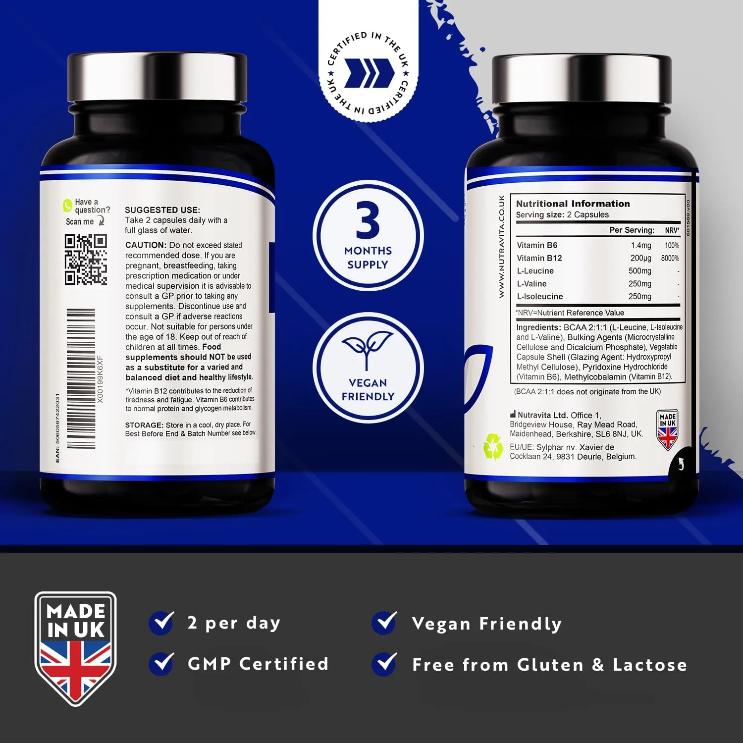 Nutravita BCAA Aminoacidi Integratore vegan B6 B12