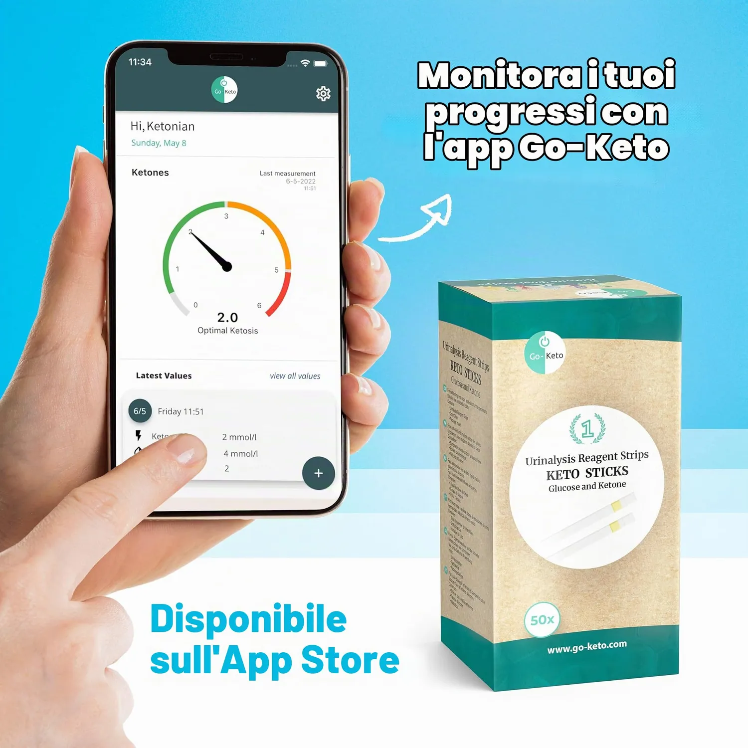 Go-Keto Keto Sticks strisce urine 50 pz glucosio chetoni