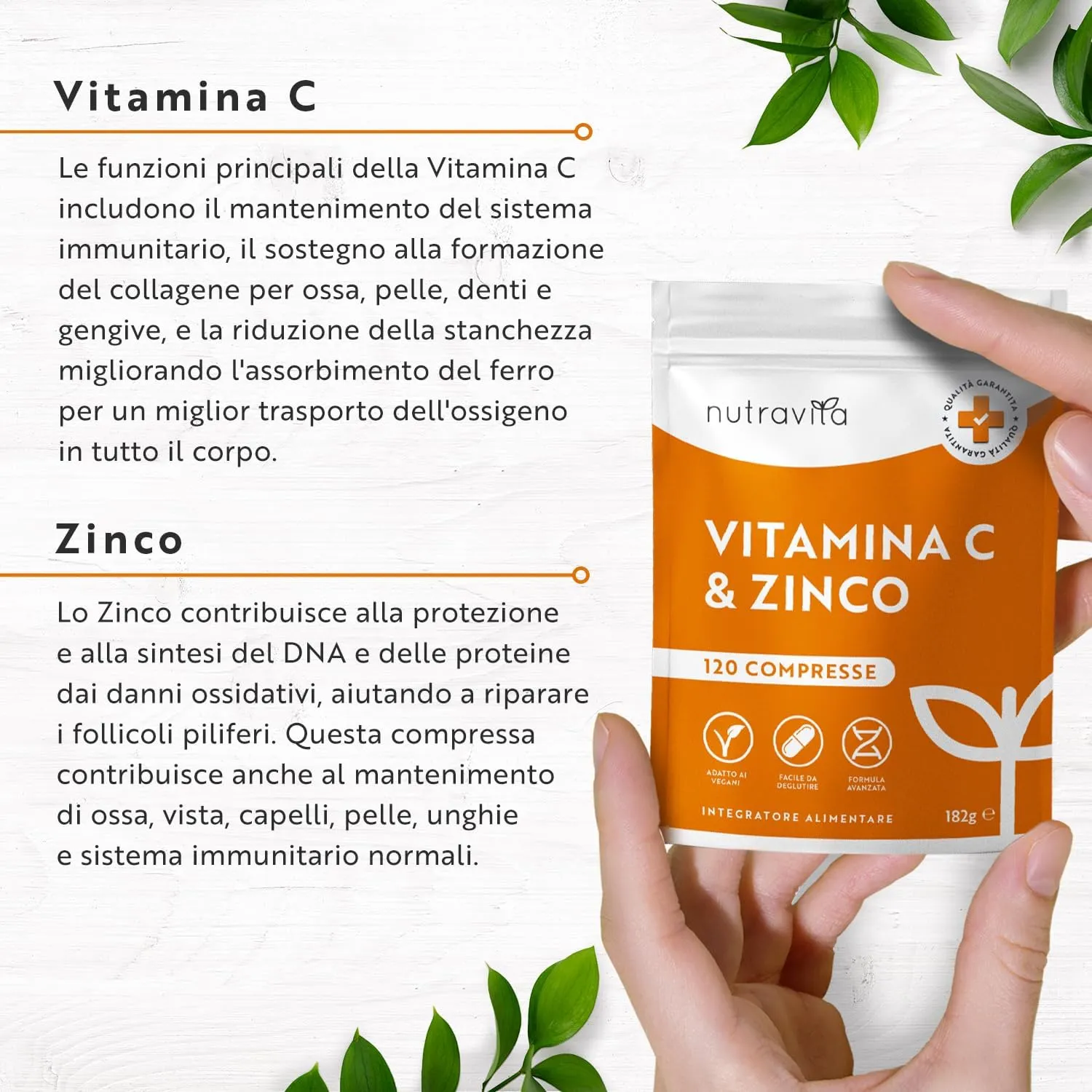 Nutravita Vitamina C 1000mg Zinco 15mg 120 Capsule Vegane