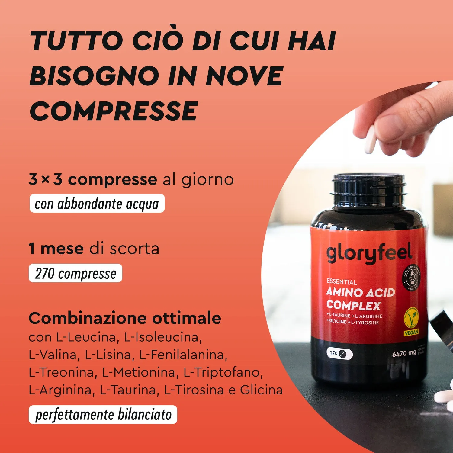gloryfeel Aminoacidi Complex integratore essenziali con taurina