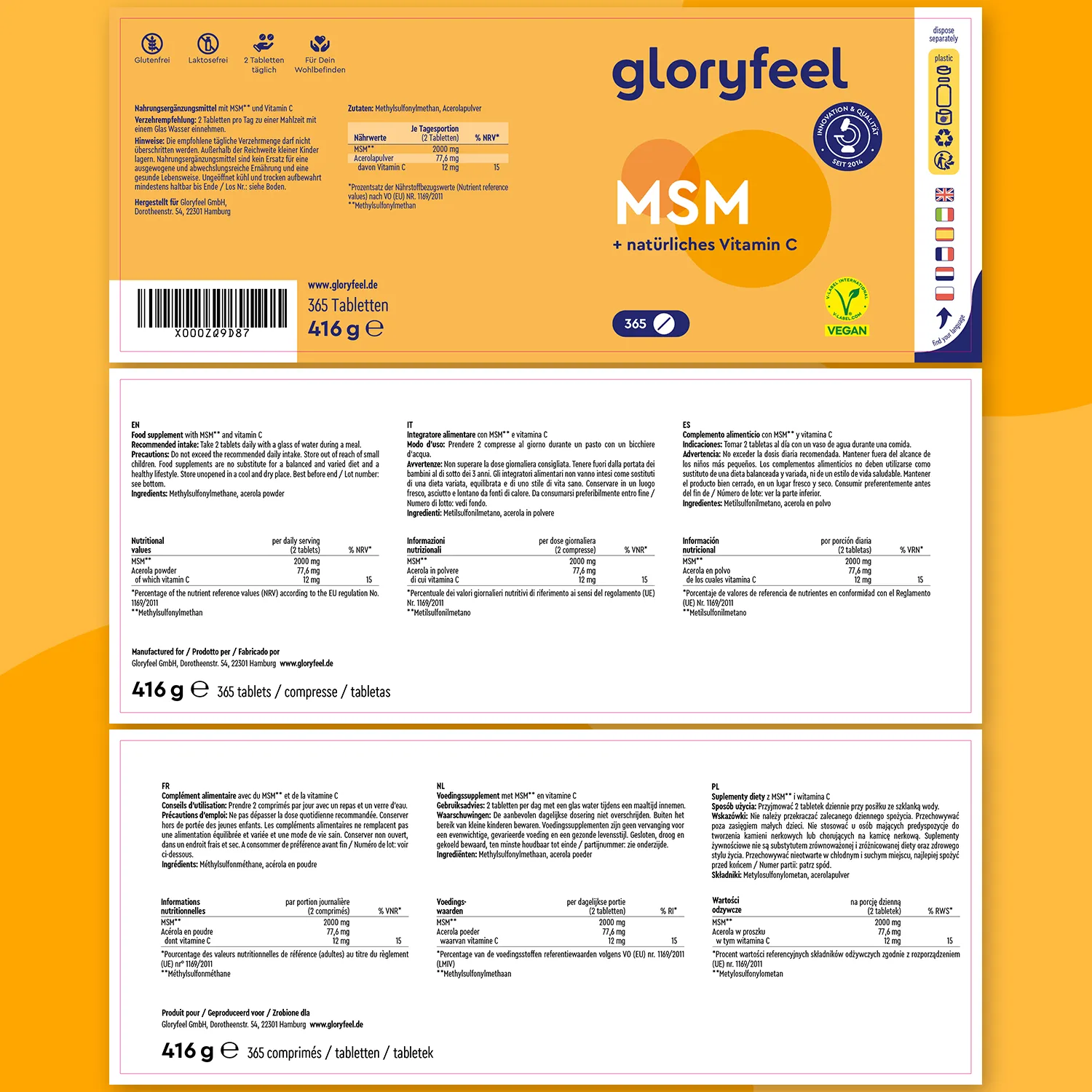gloryfeel MSM Zolfo compresse 365 con vitamina C