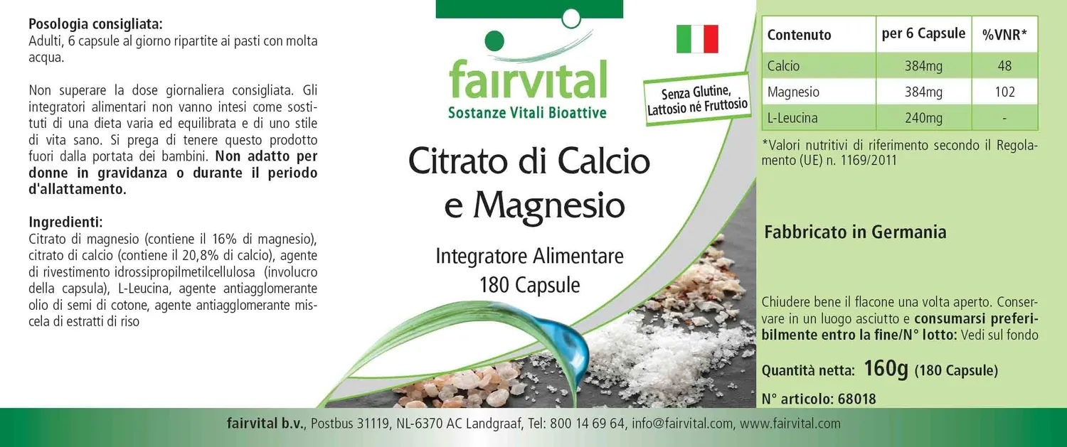 fairvital Cal-Mag citrato calcio magnesio 180 capsule