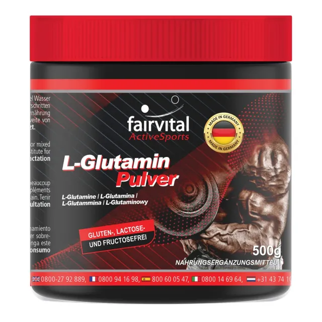 Fairvital L-Glutammina Polvere 500 g Vegana Alto Dosaggio