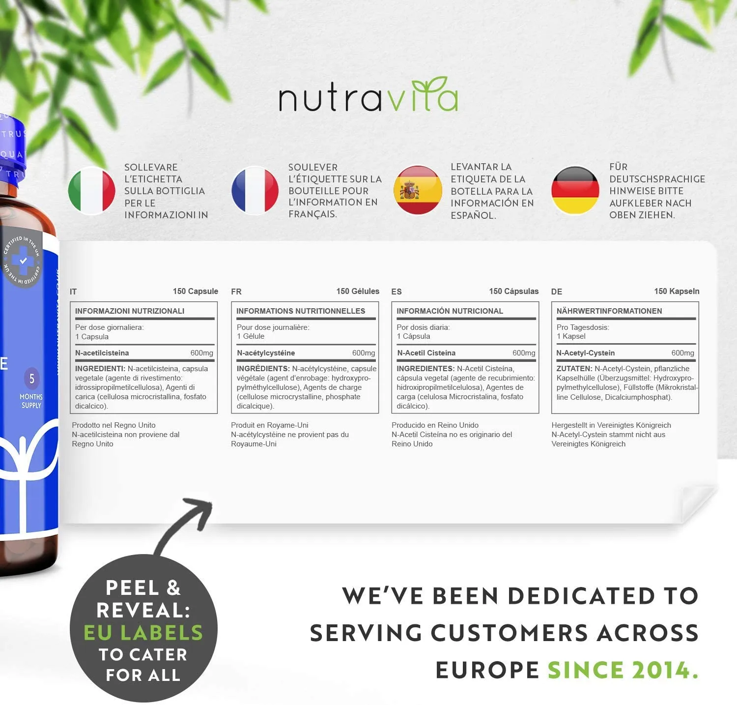 Nutravita NAC N-Acetilcisteina 600mg integratore 150 capsule vegane