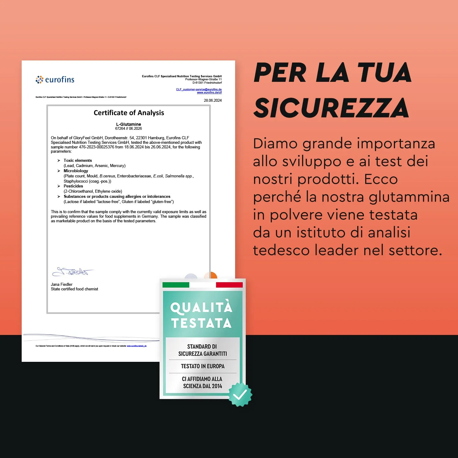 gloryfeel Glutammina in Polvere Integratore senza glutine