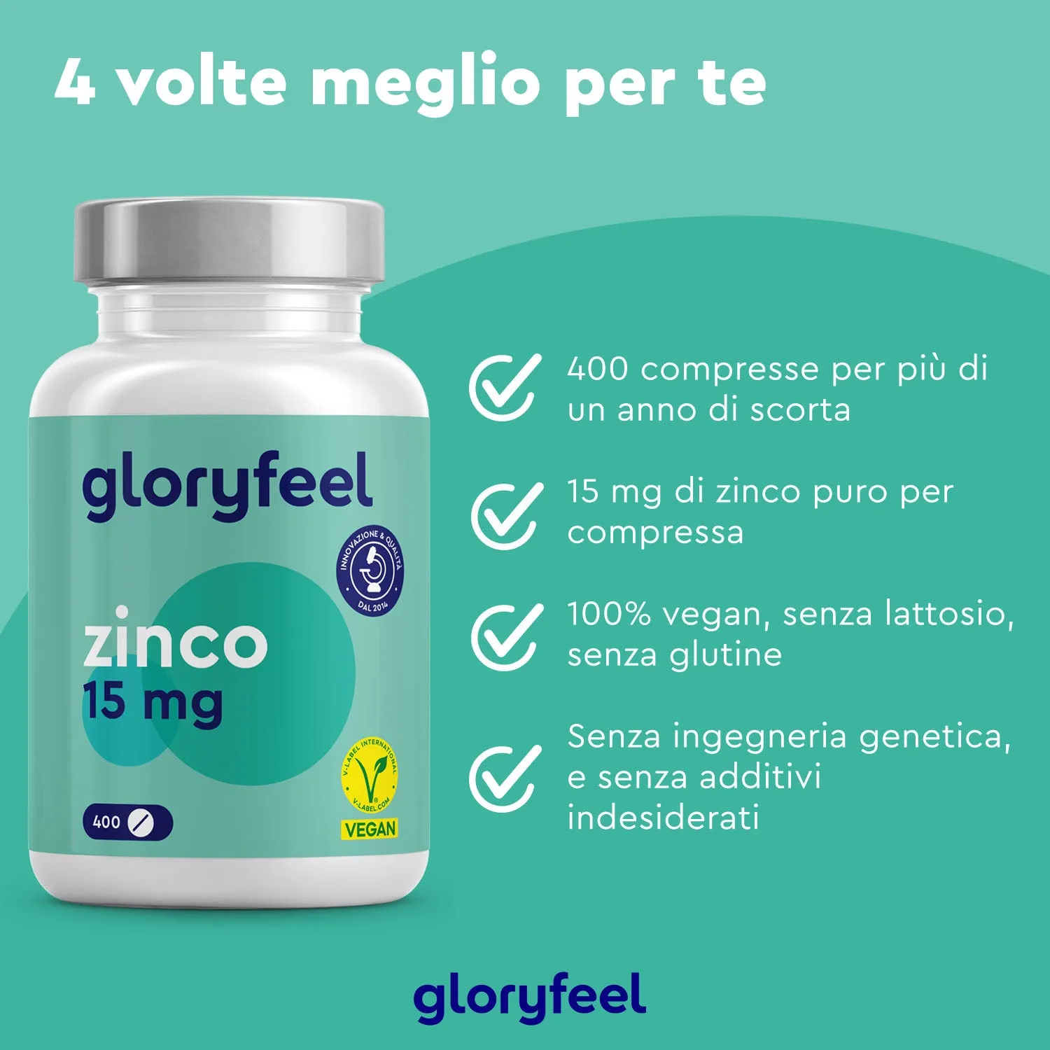 Gloryfeel Zinco 15mg compresse 400 compresse vegane