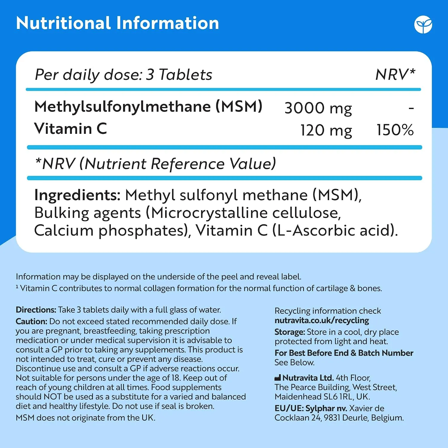 Nutravita MSM 3000mg compresse 365 vitamina C forte