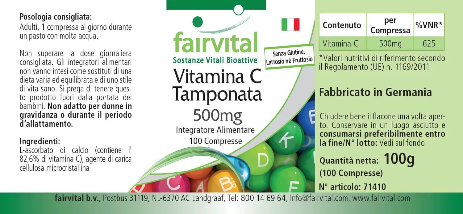 Fairvital Vitamina C 500 mg 100 compresse vegane calcio