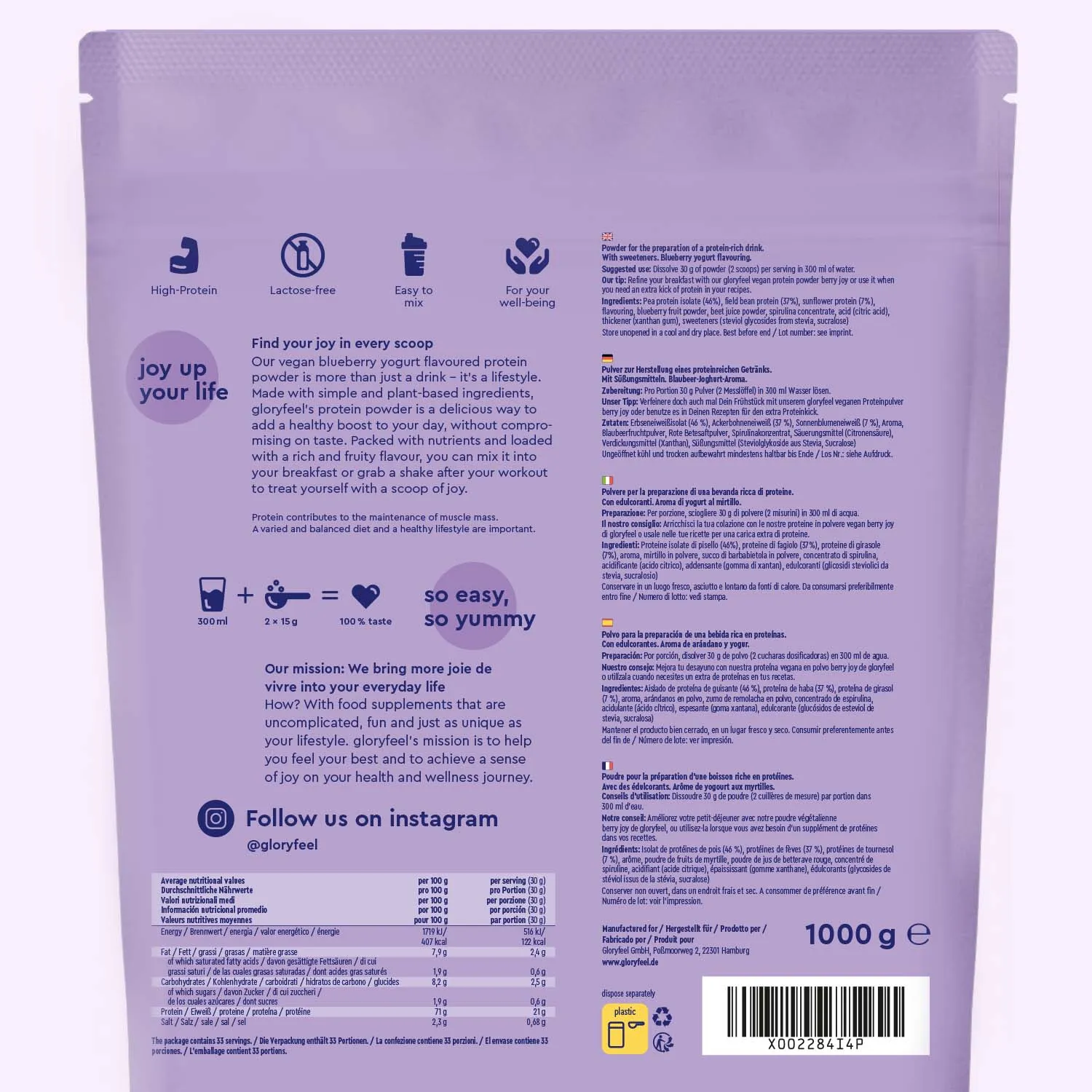 gloryfeel Blueberry Joy Proteine polvere mirtillo