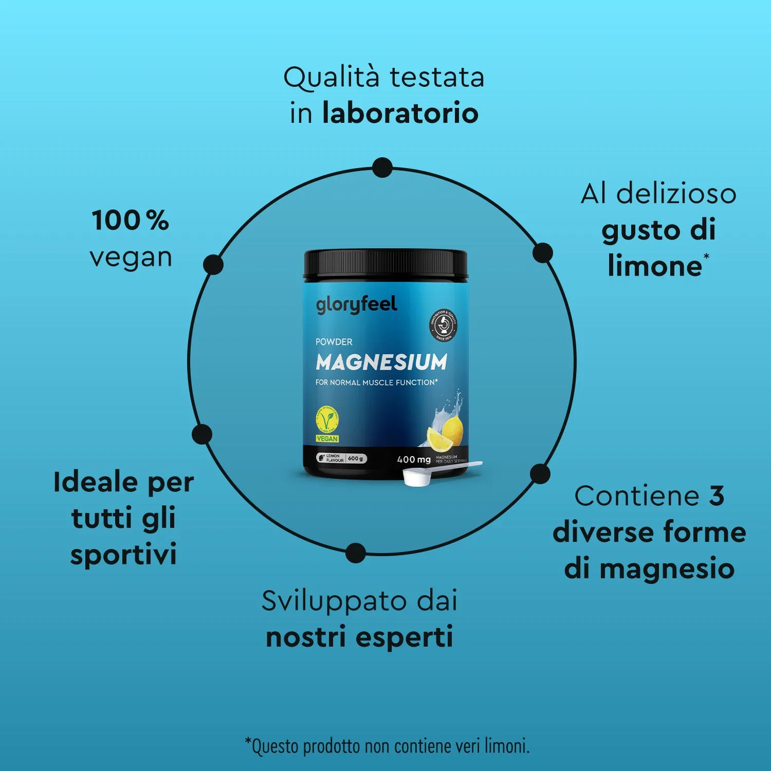 gloryfeel Magnesio polvere gusto limone bisglicinato malato