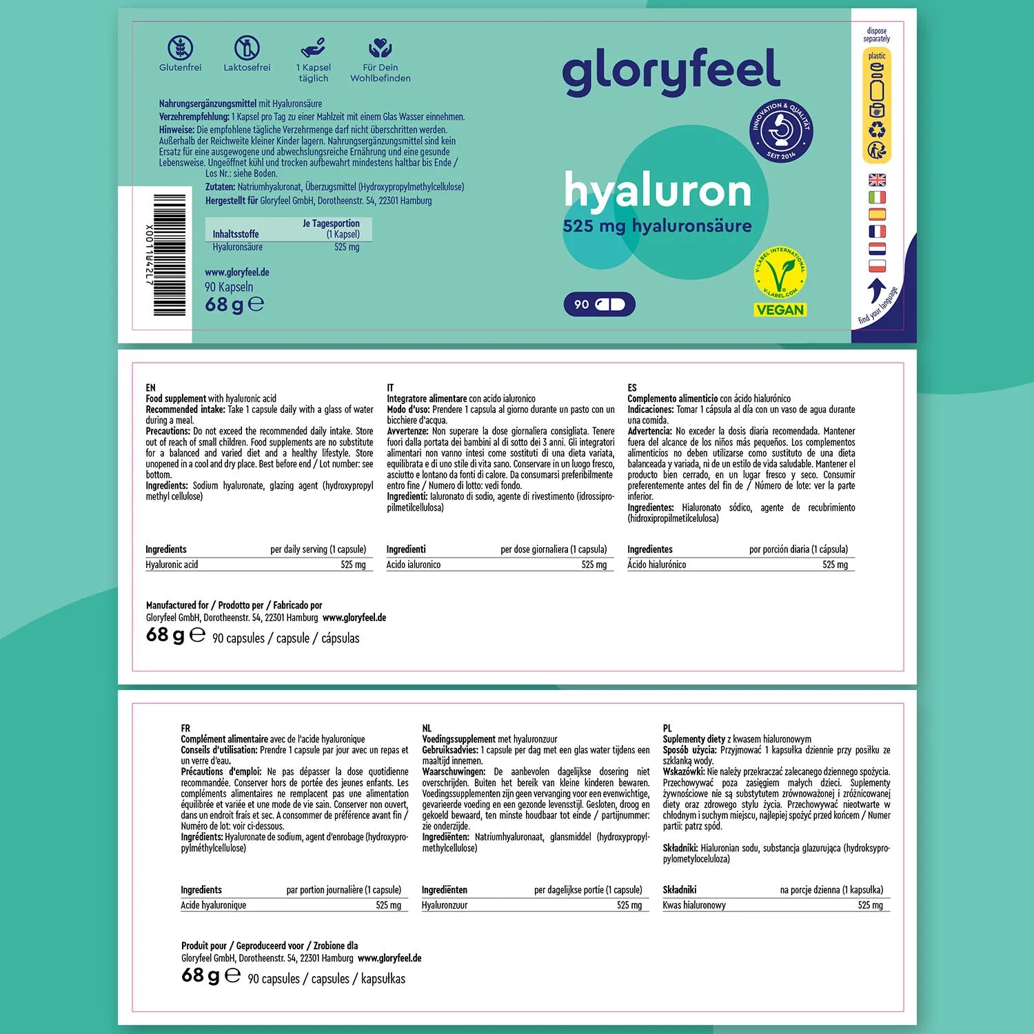 Gloryfeel Acido Ialuronico capsule 90 pezzi 525 mg idratazione
