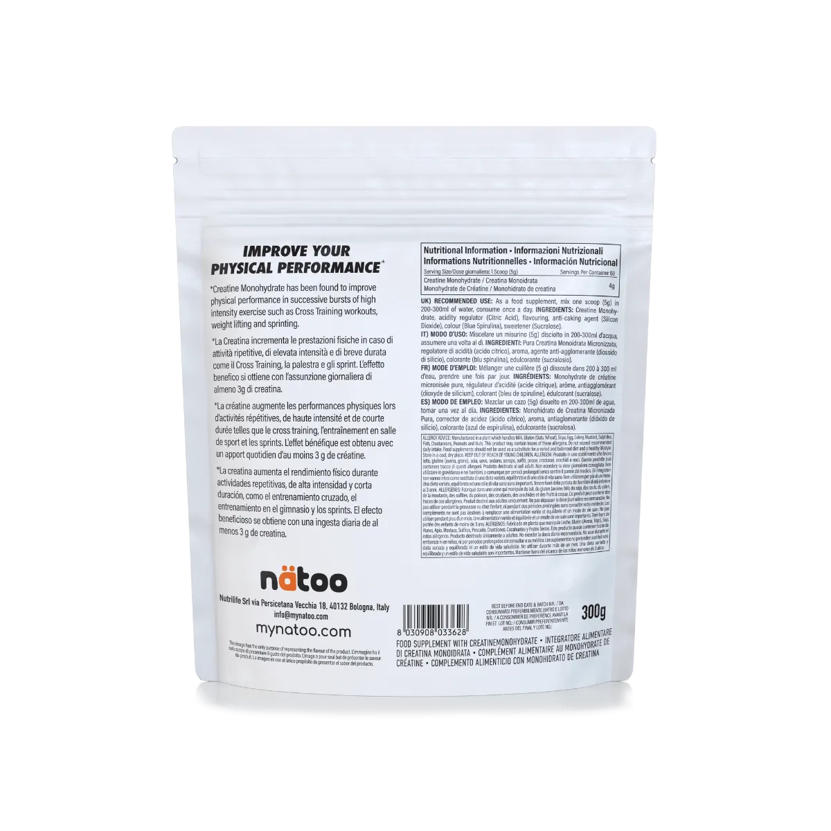 Natoo Performance Creatina Monoidrato polvere 300g blue raspberry