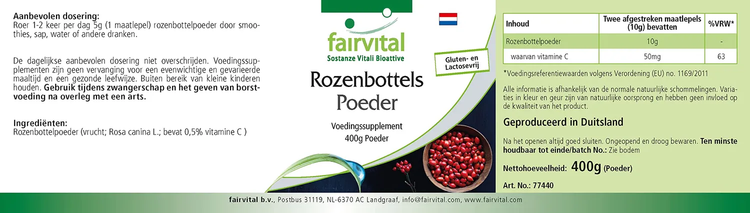 FAIRVITAL Rosa Canina Polvere 400g Vitamina C Naturale