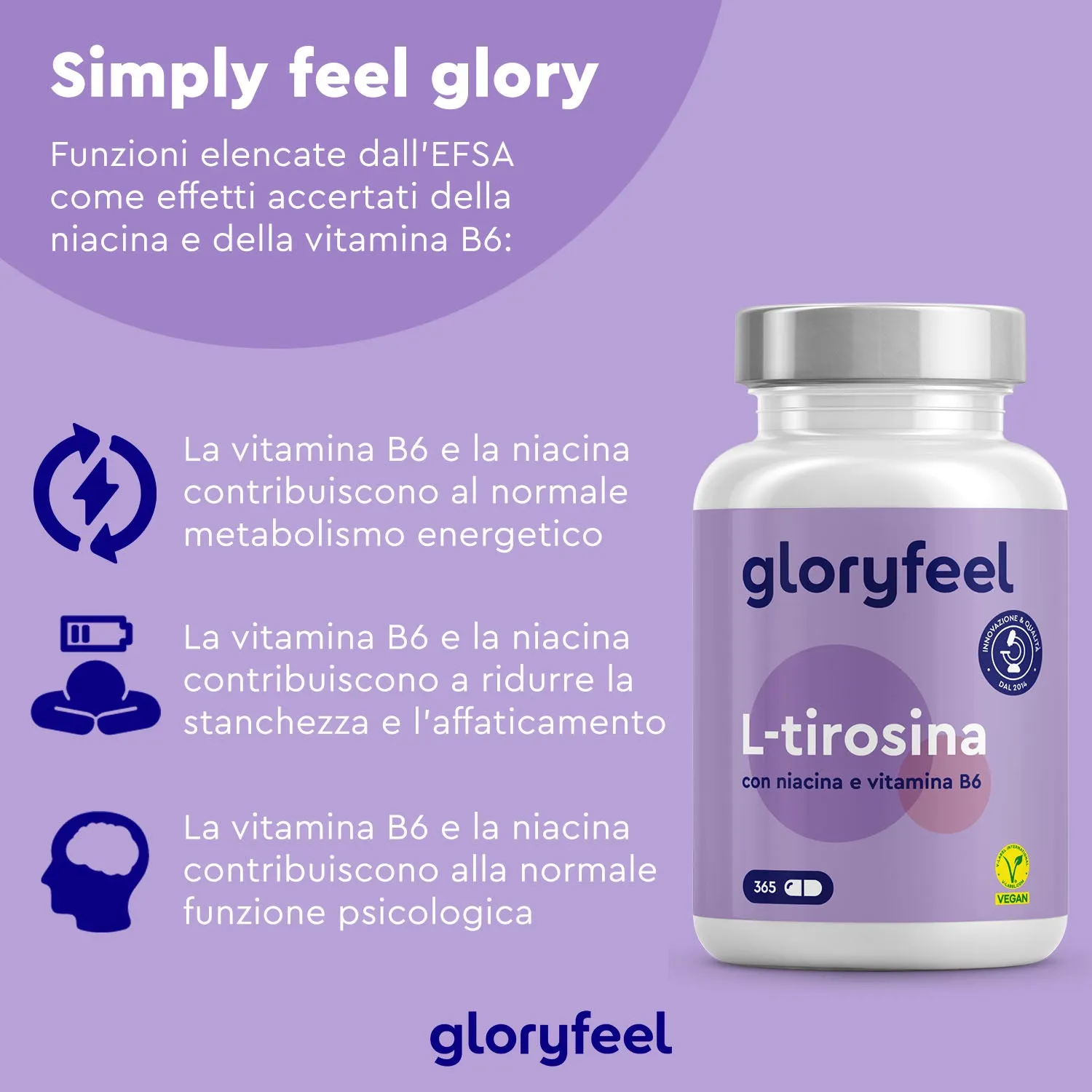gloryfeel L-Tirosina Capsule 365pz focus B3 B12 vegan