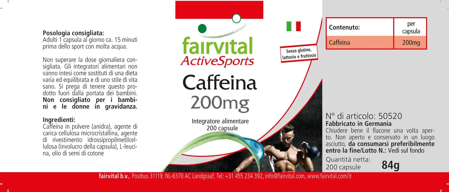 Fairvital Caffeina 200mg Capsule 200 Vegane Alta Dose