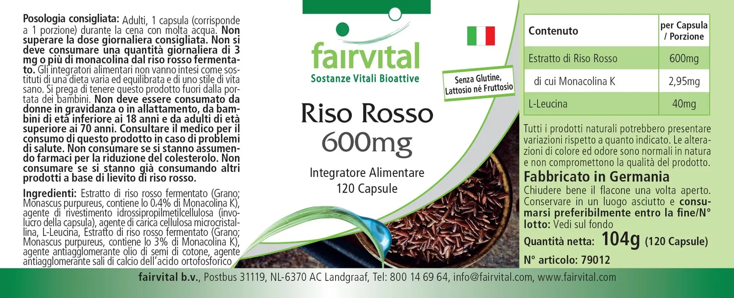 Fairvital Riso Rosso capsule 120 pz 600 mg monacolina K