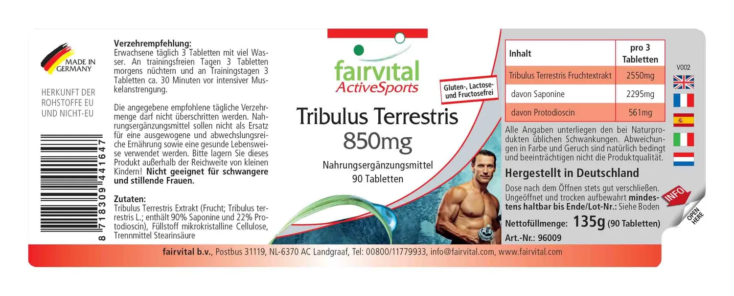 Fairvital Tribulus Terrestris 850 mg compresse 90 pezzi 90% saponine