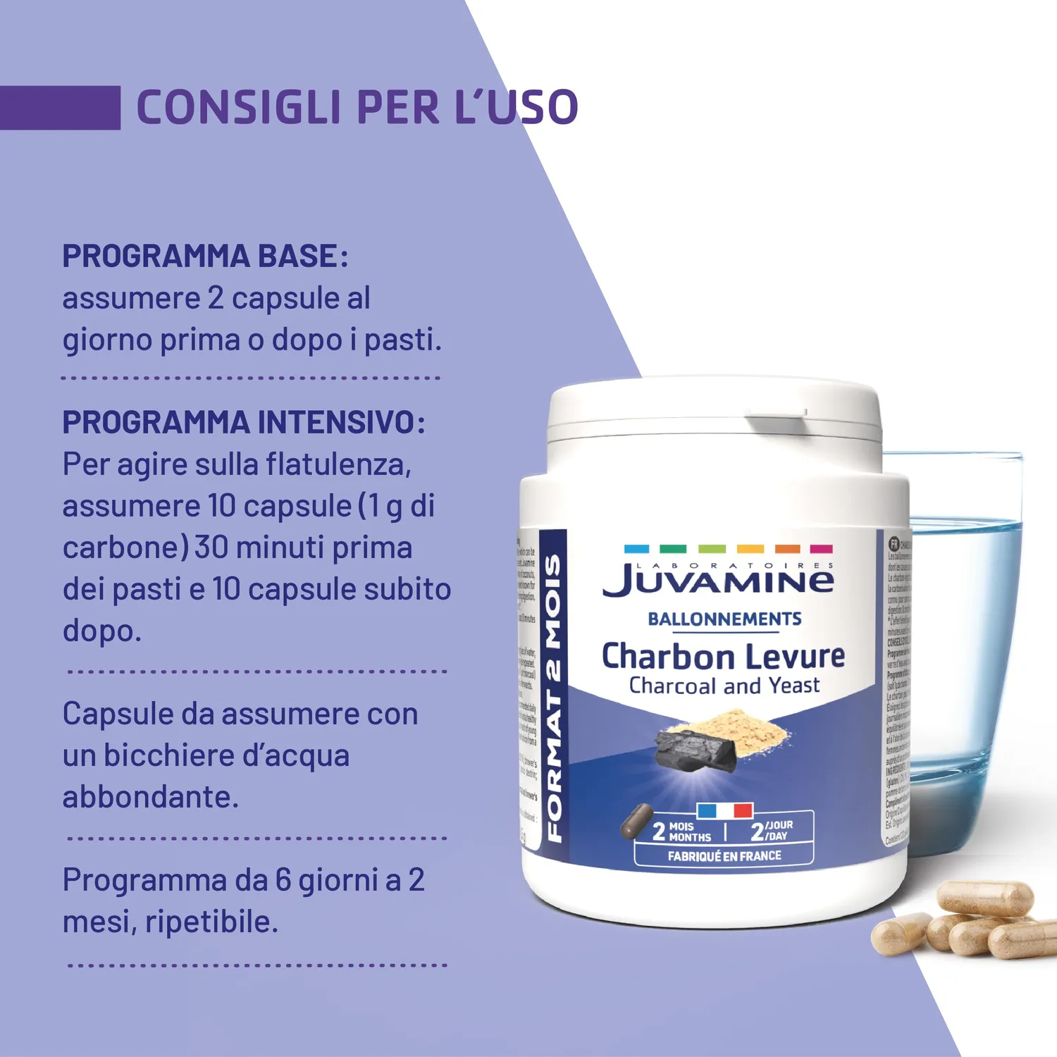 Juvamine Carbone Lievito di Birra Capsule Digestione 2 mesi