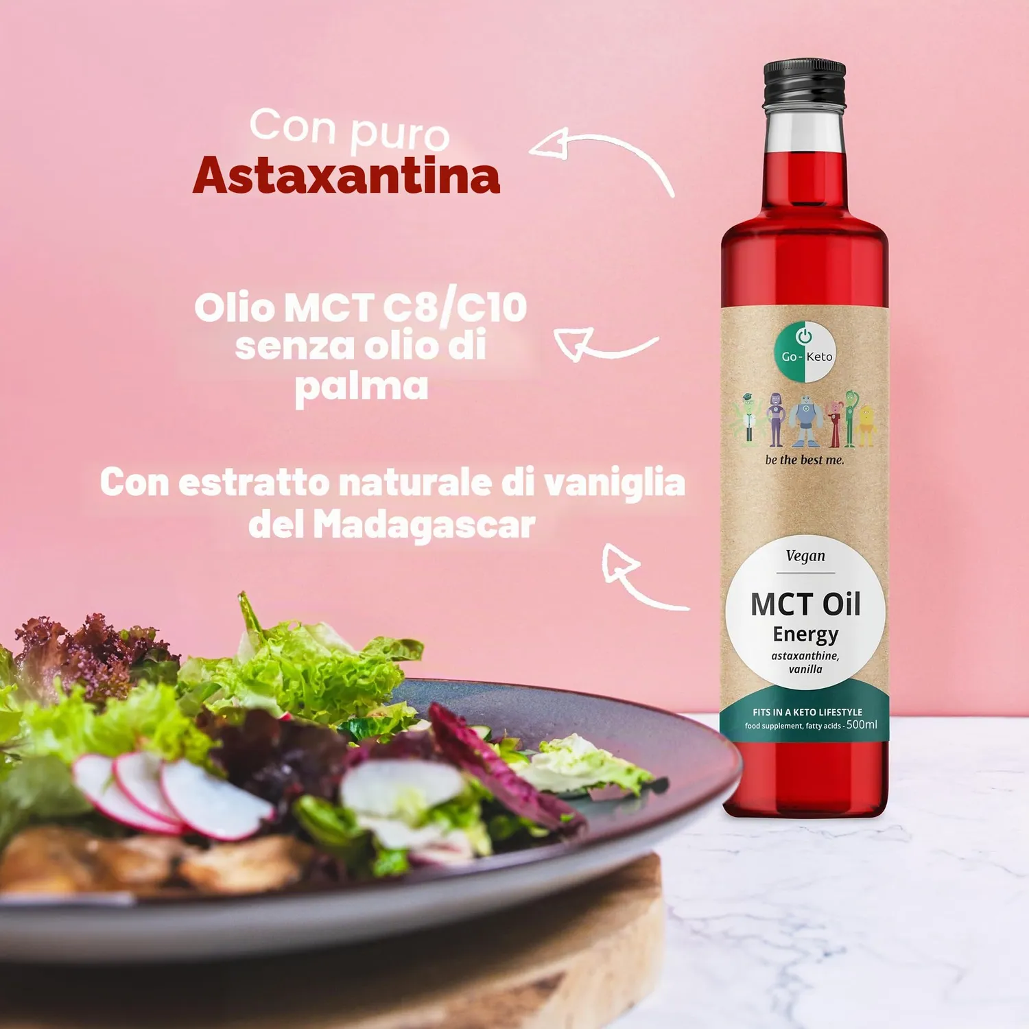 Go-Keto MCT Oil Energy olio cocco 500 ml C8 C10 vaniglia