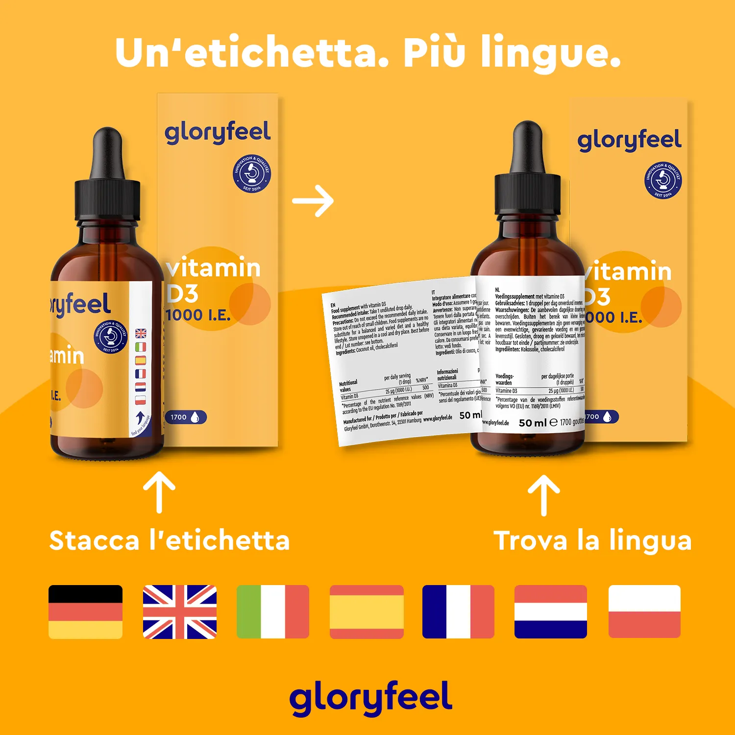 gloryfeel Vitamina D3 gocce integratore ossa e immunità