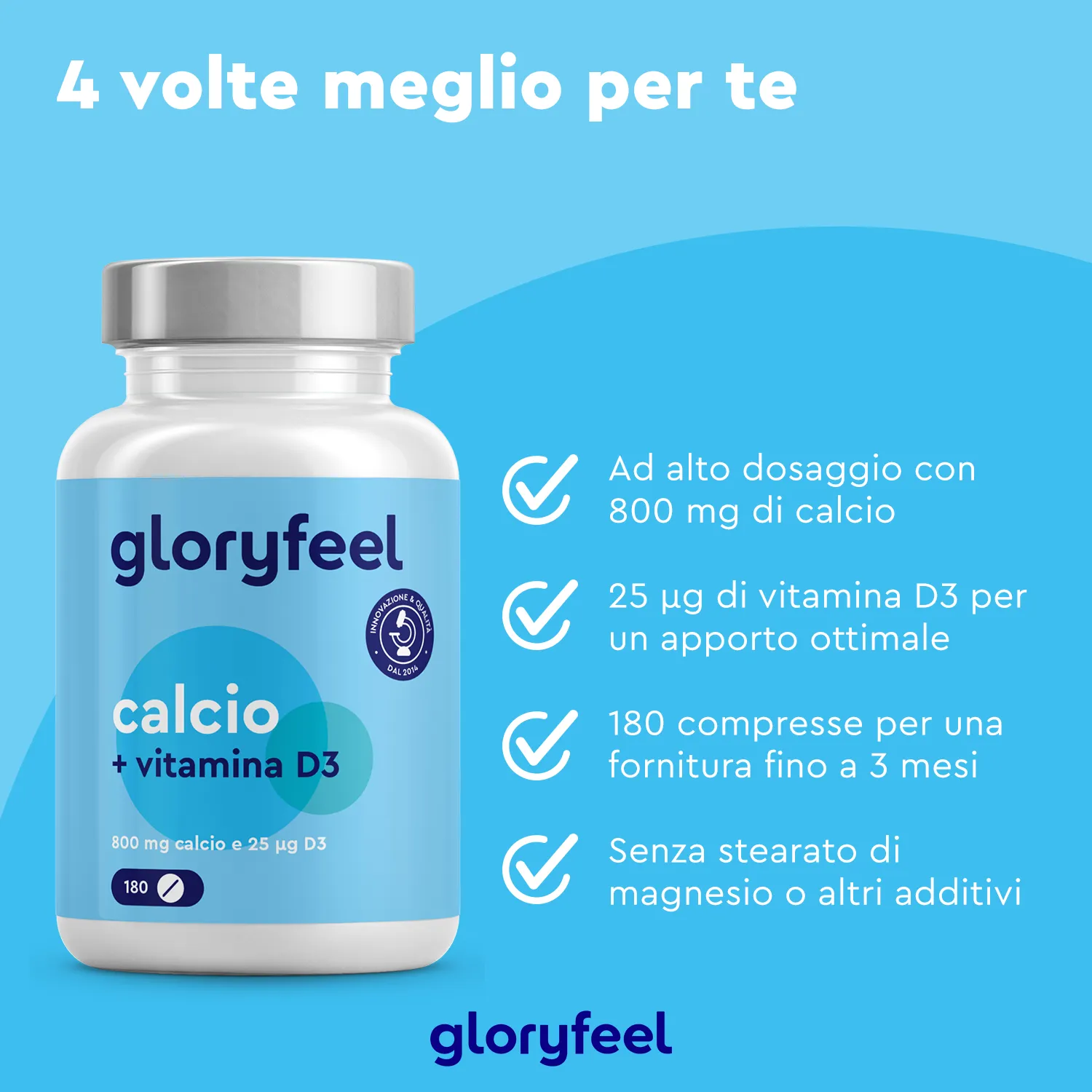 Gloryfeel Calcio + D3 compresse 180 pezzi 3 mesi