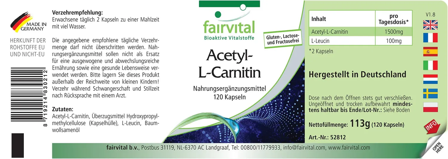 Fairvital Acetil-L-Carnitina Capsule 120 pz 1500 mg