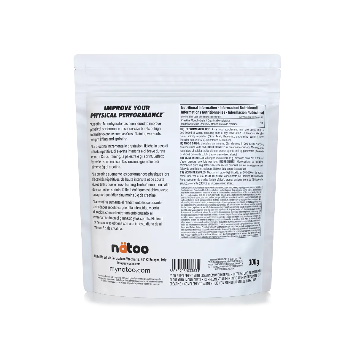 Natoo Performance Creatina Monoidrato polvere 300g blue raspberry