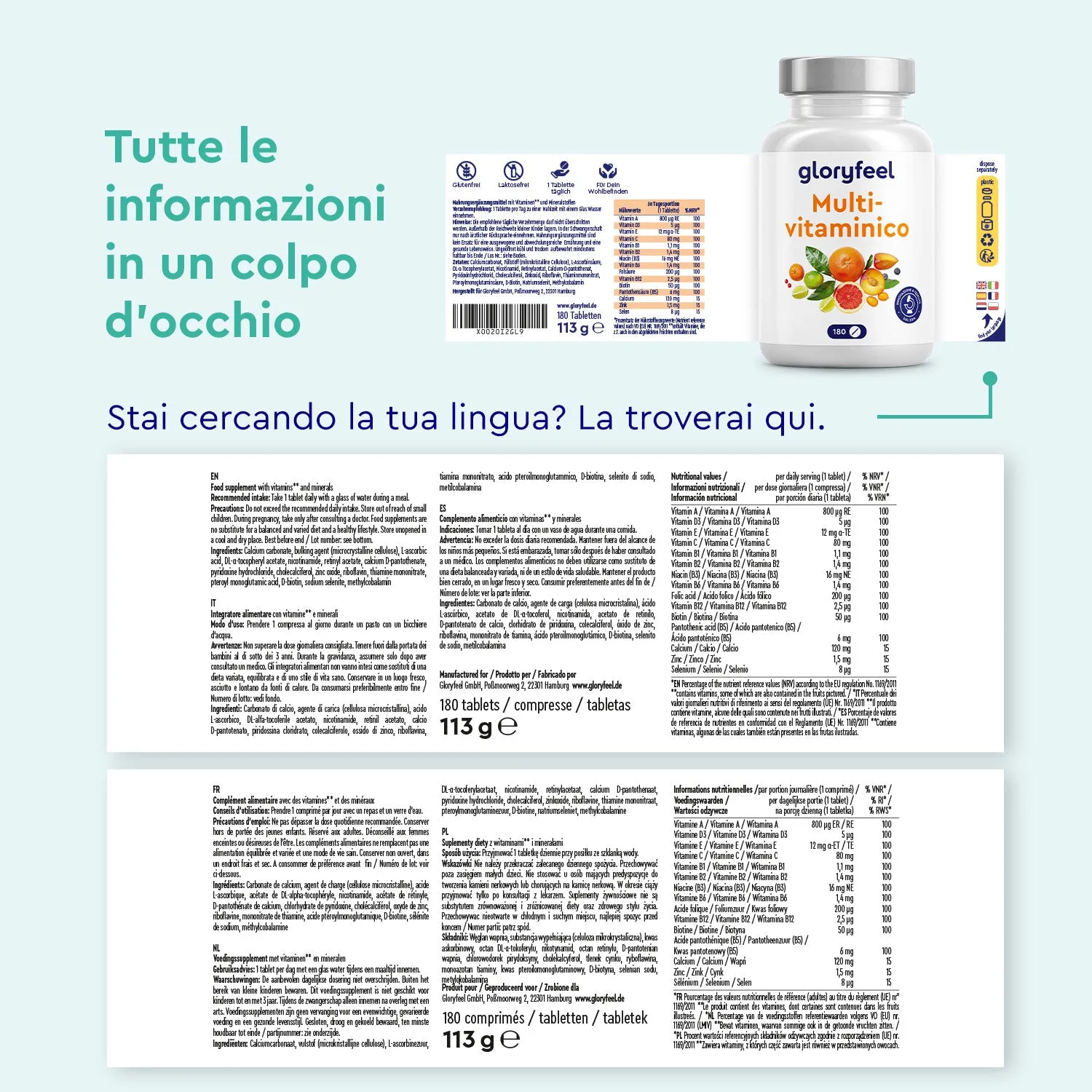 gloryfeel Multivitaminico Compresse A-Z 180 compresse