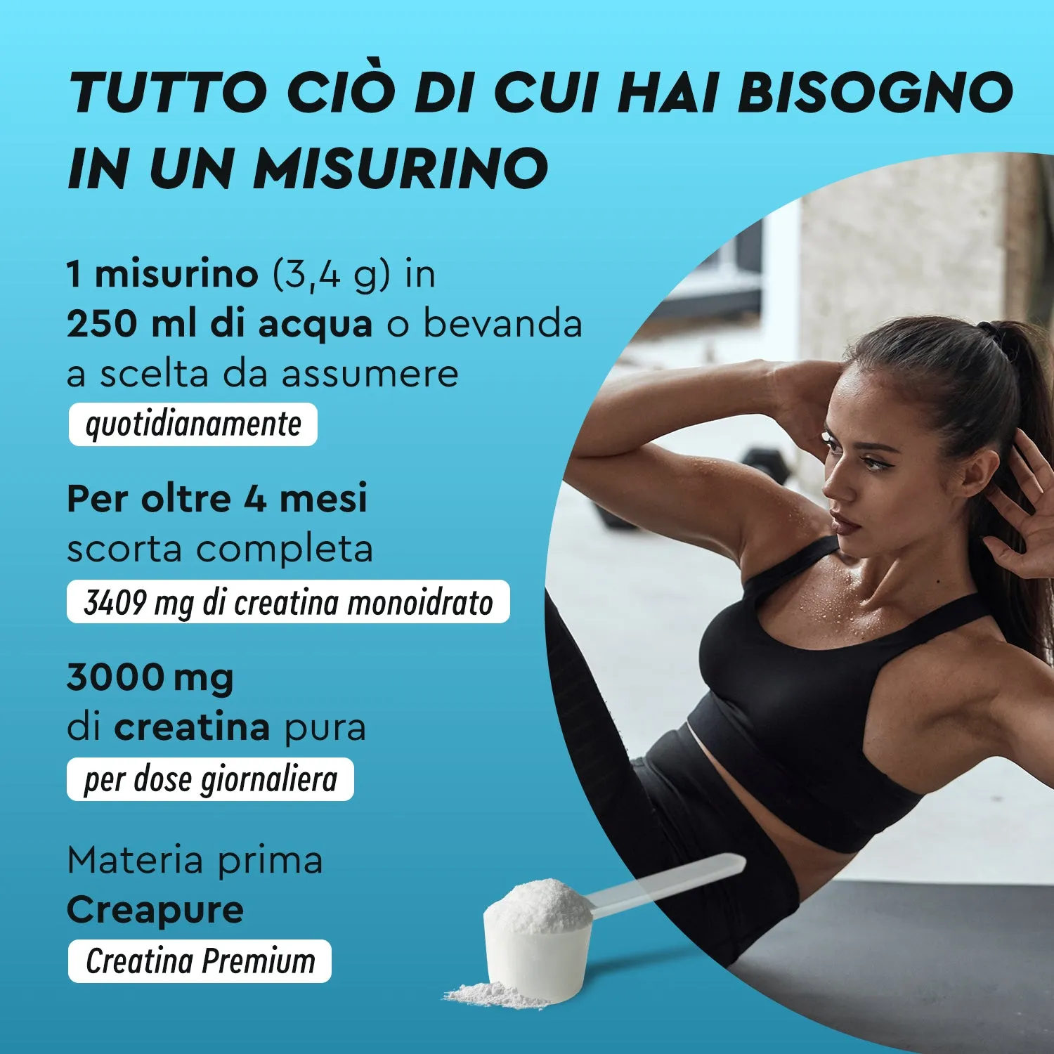 gloryfeel Creatina Creapure polvere monoidrato pura senza lattosio