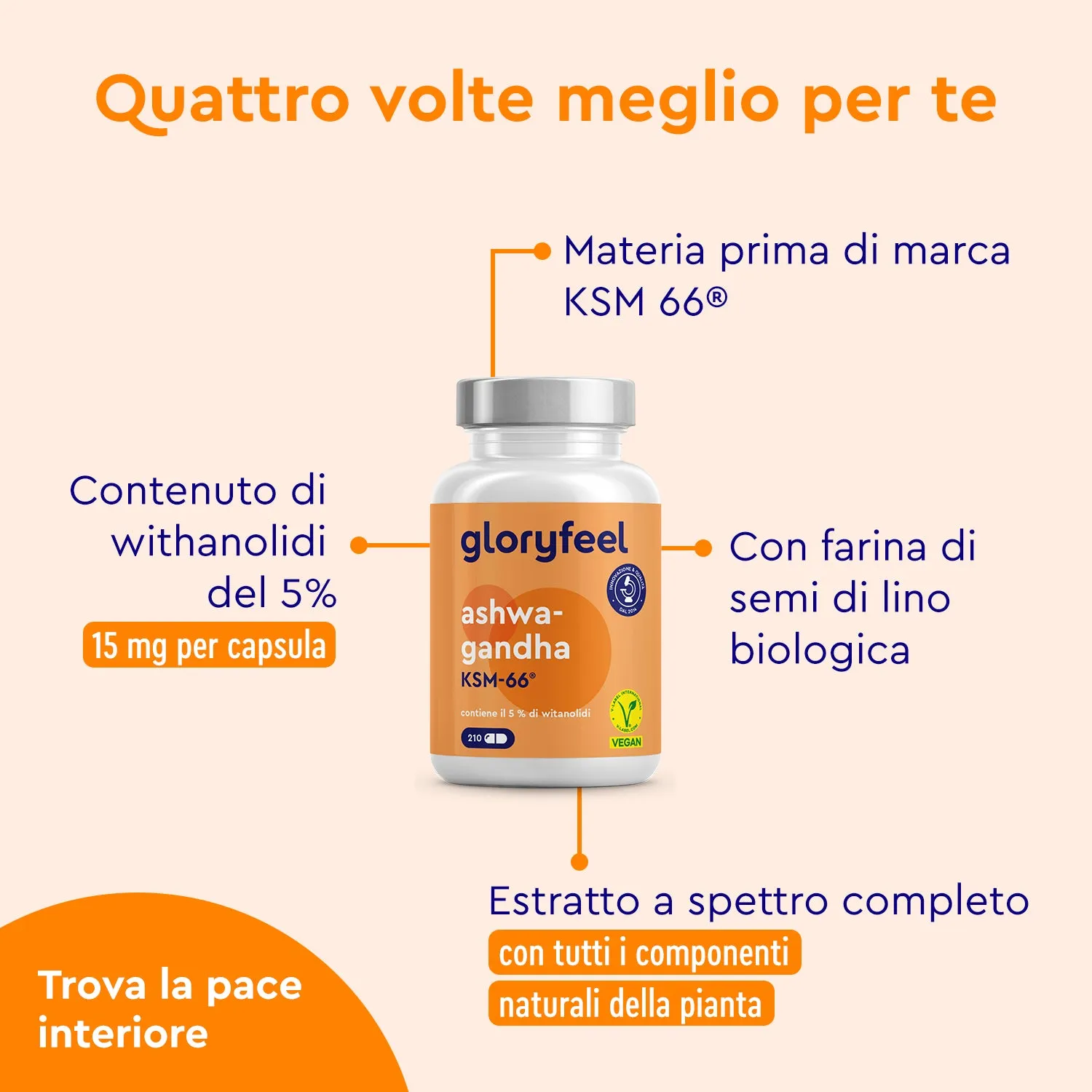 gloryfeel Ashwagandha KSM-66 capsule estratto radice