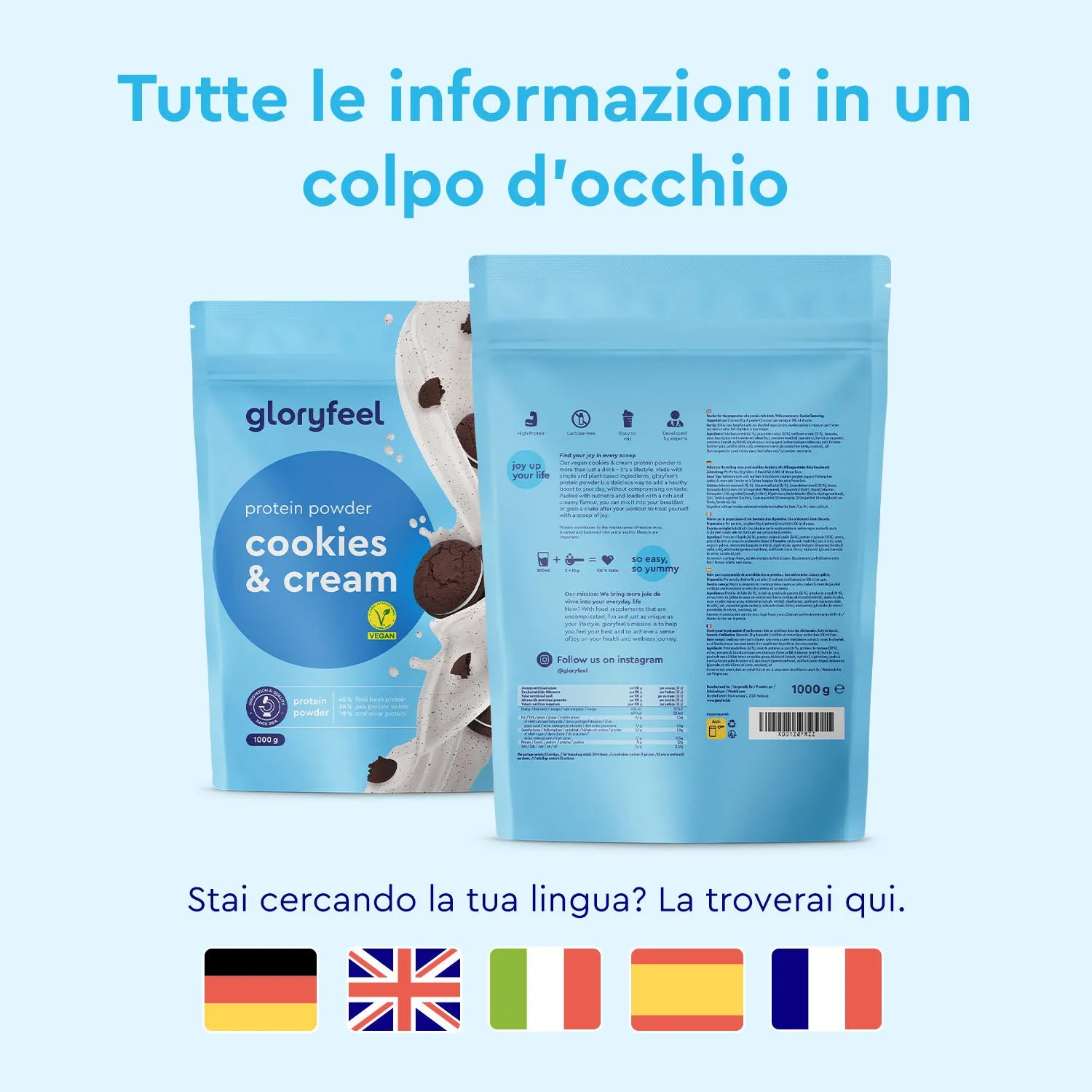 gloryfeel Proteine Cookies Cream polvere vegana