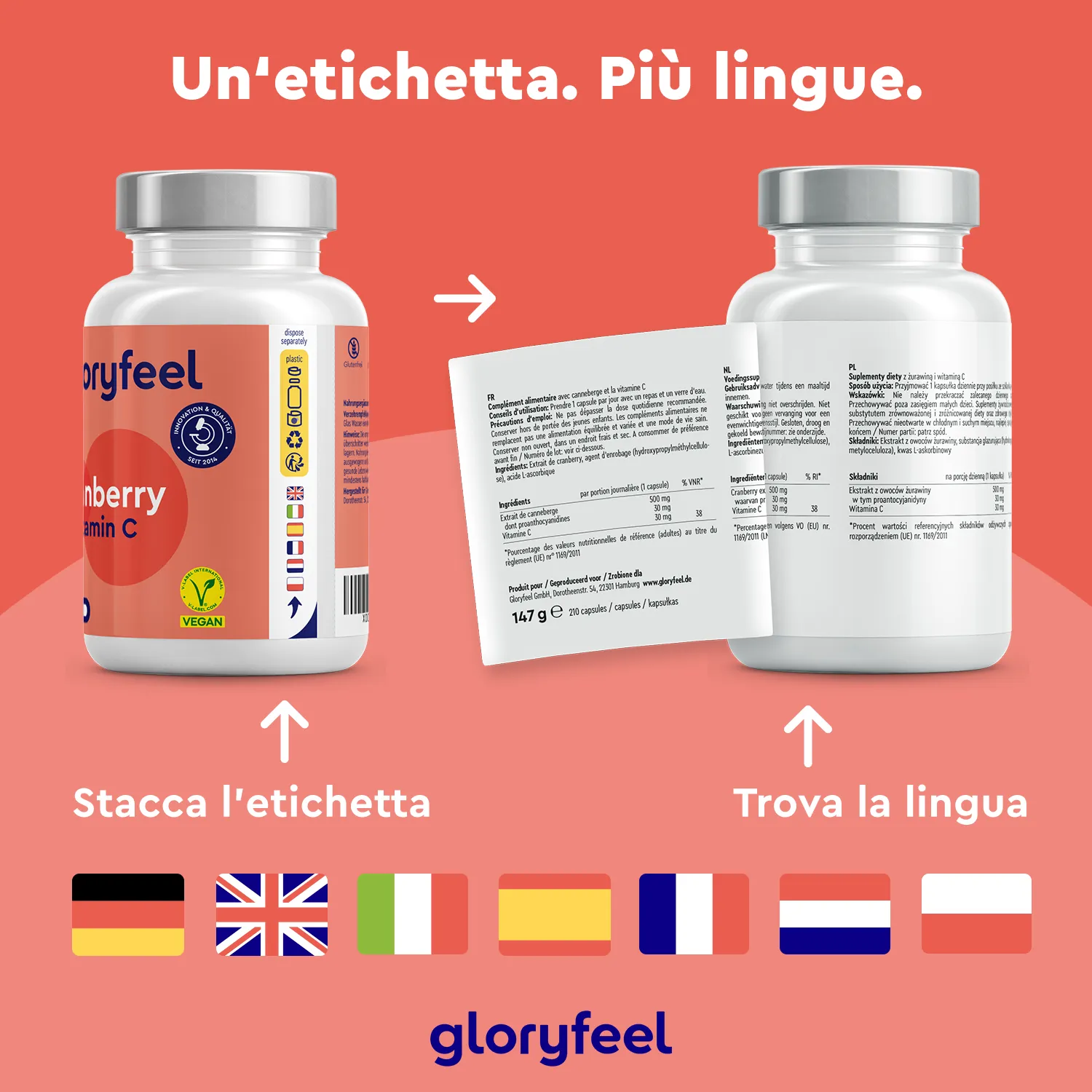 gloryfeel Cranberry + Vitamina C Capsule 210 pezzi Vie Urinarie