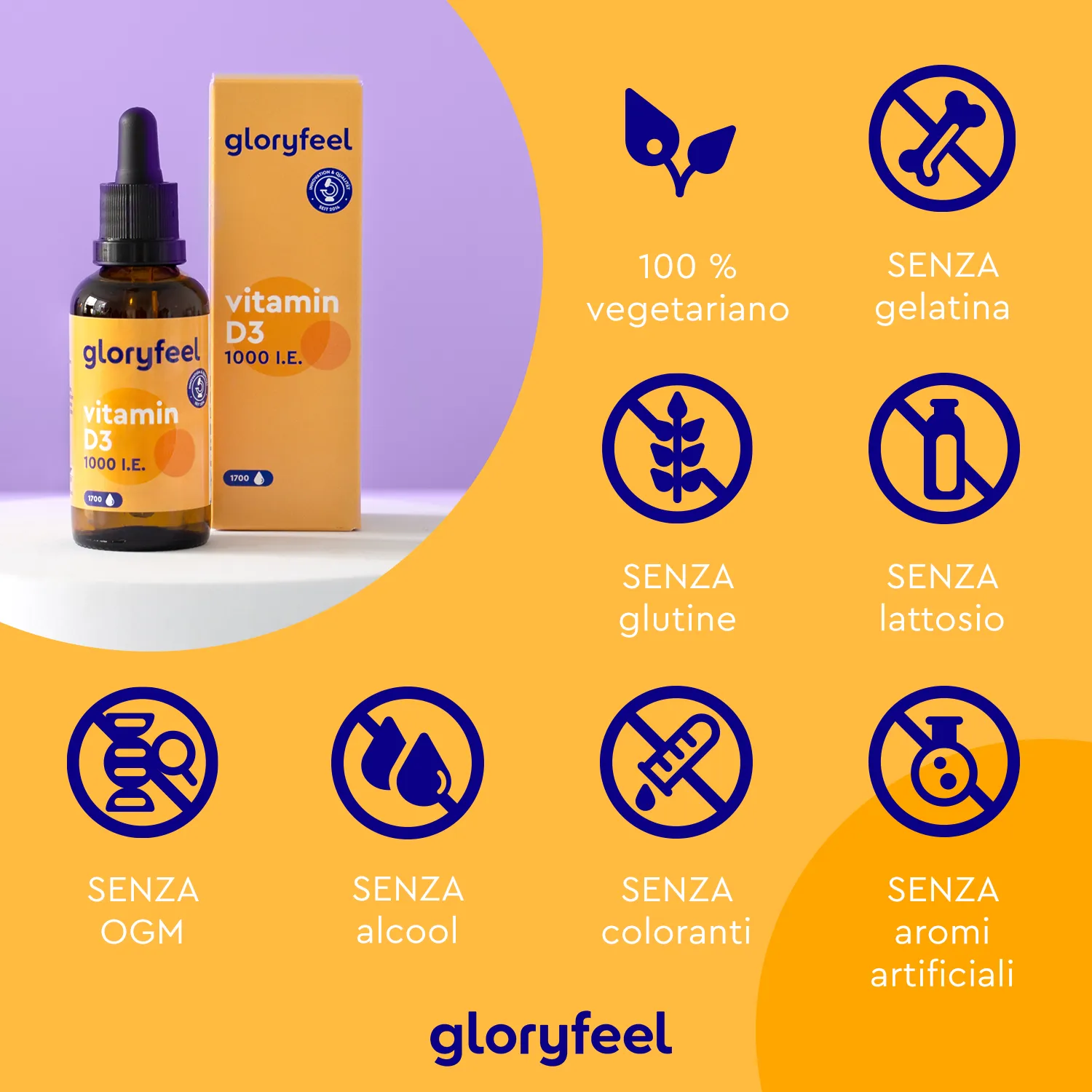 gloryfeel Vitamina D3 gocce integratore ossa e immunità