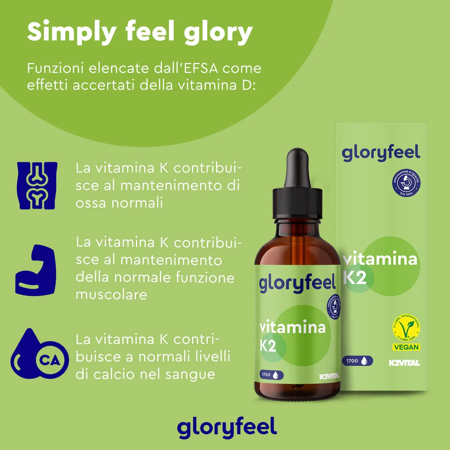 gloryfeel Vitamina K2 MK7 gocce vegane all-trans
