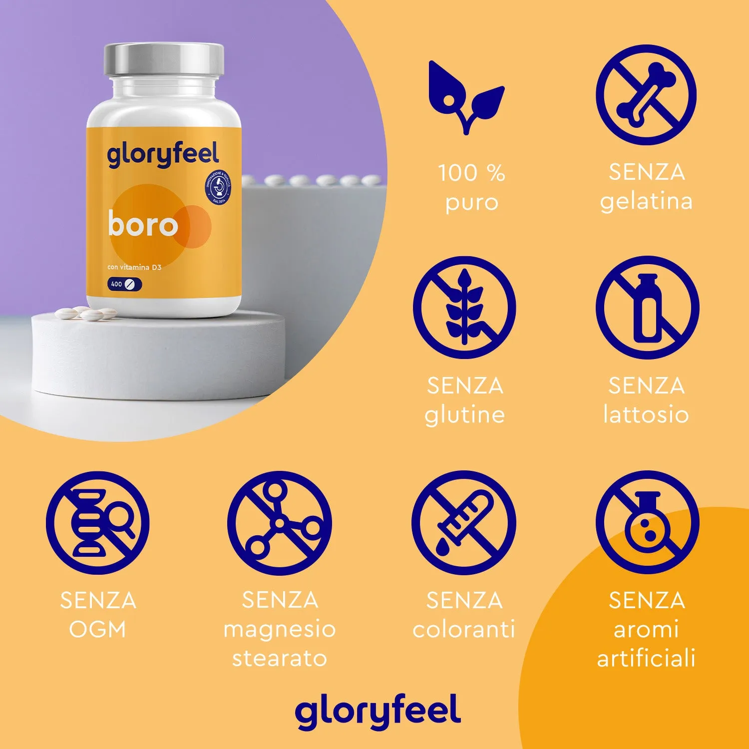 gloryfeel Boro compresse 400 con vitamina D3 per ossa