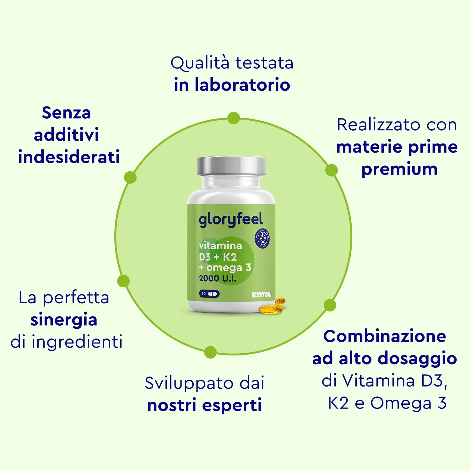 gloryfeel Vitamina D3 K2 Omega 3 capsule 90 softgel EPA DHA