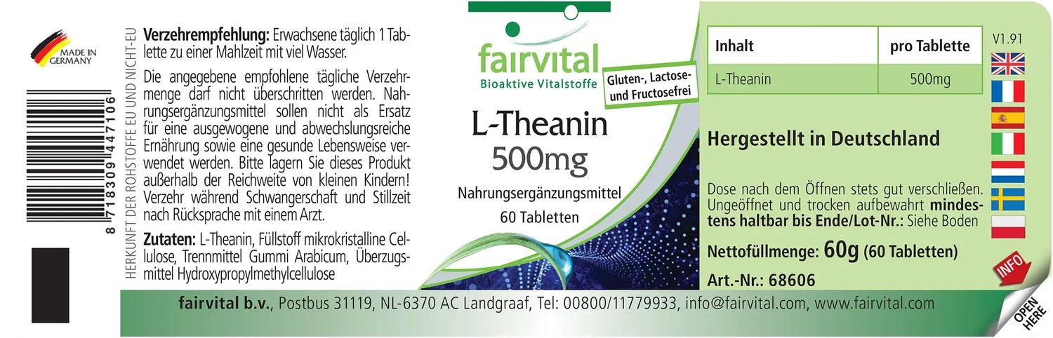 Fairvital L-Teanina 500 mg compresse 60 compresse vegane