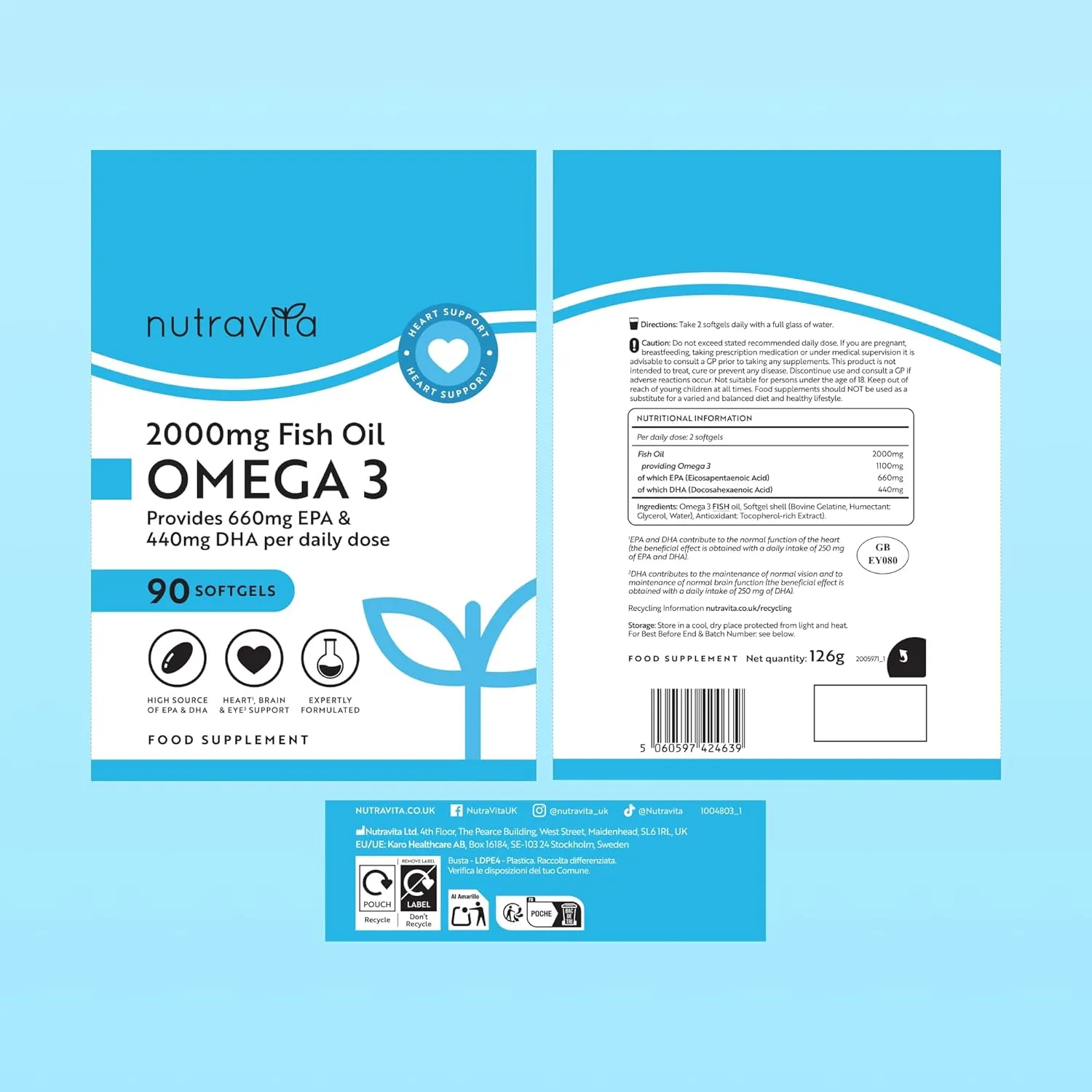 Nutravita Omega 3 2000mg capsule 90 softgel EPA DHA cuore