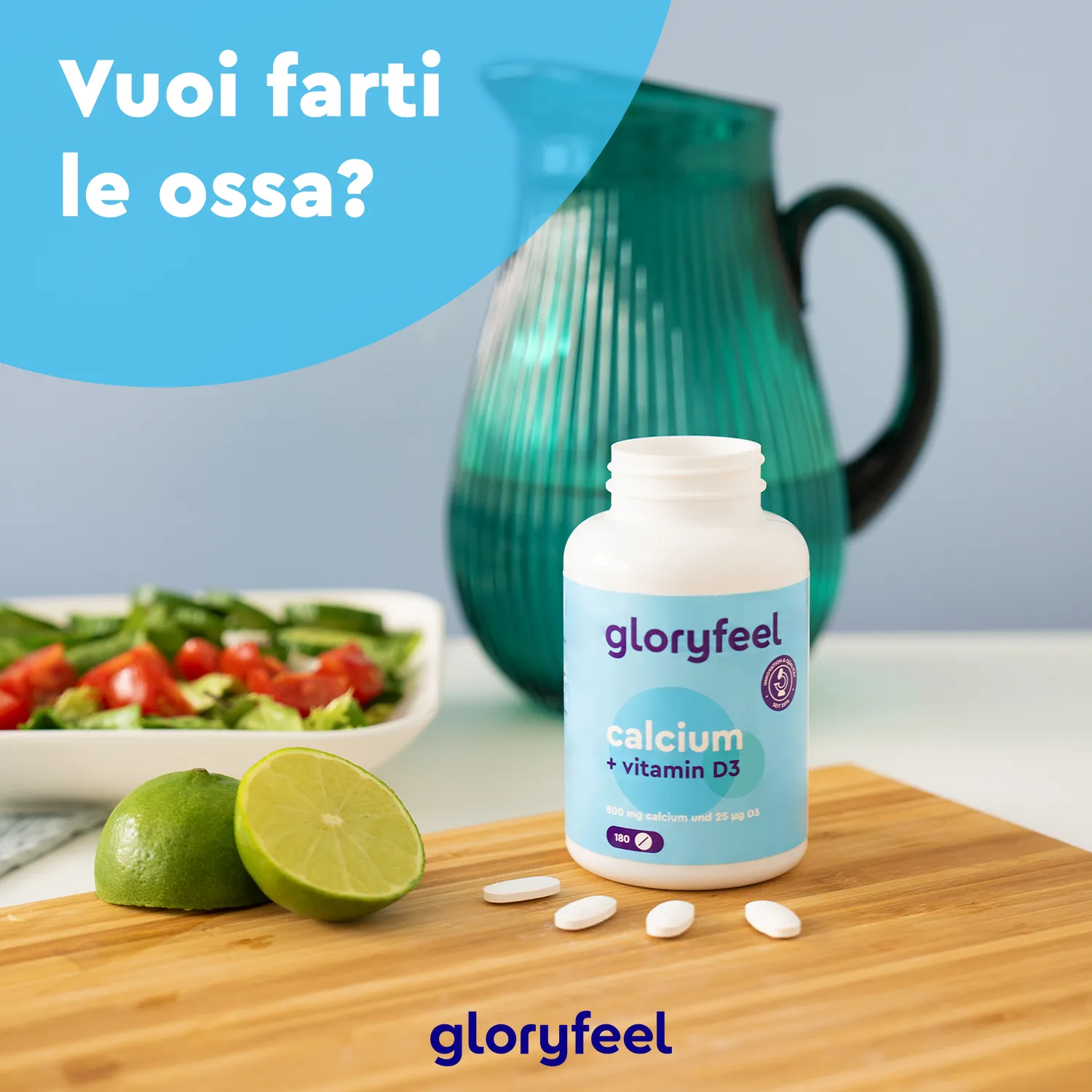 Gloryfeel Calcio + D3 compresse 180 pezzi 3 mesi