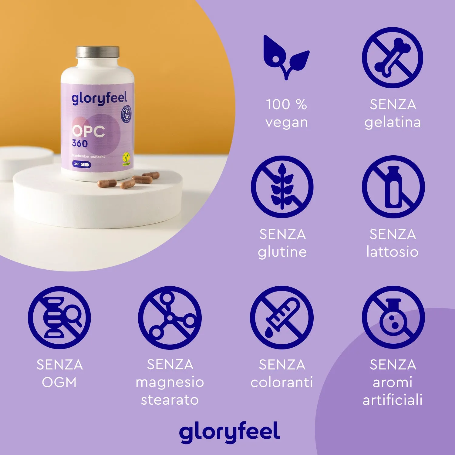 gloryfeel OPC 360 capsule integratore semi d'uva antiossidante