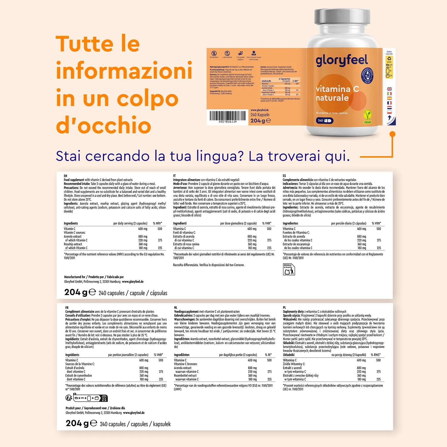 gloryfeel Vitamina C Naturale capsule acerola stanchezza