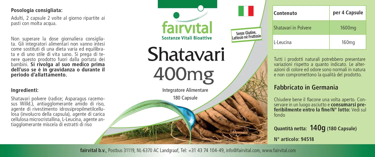 Fairvital Shatavari 400 mg capsule 180 capsule vegane alto dosaggio