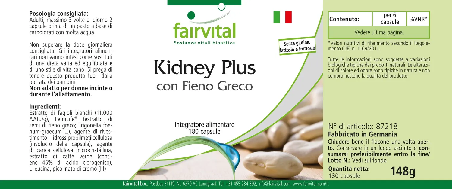 Fairvital Kidney Plus Fieno Greco capsule 180 cromo caffe verde