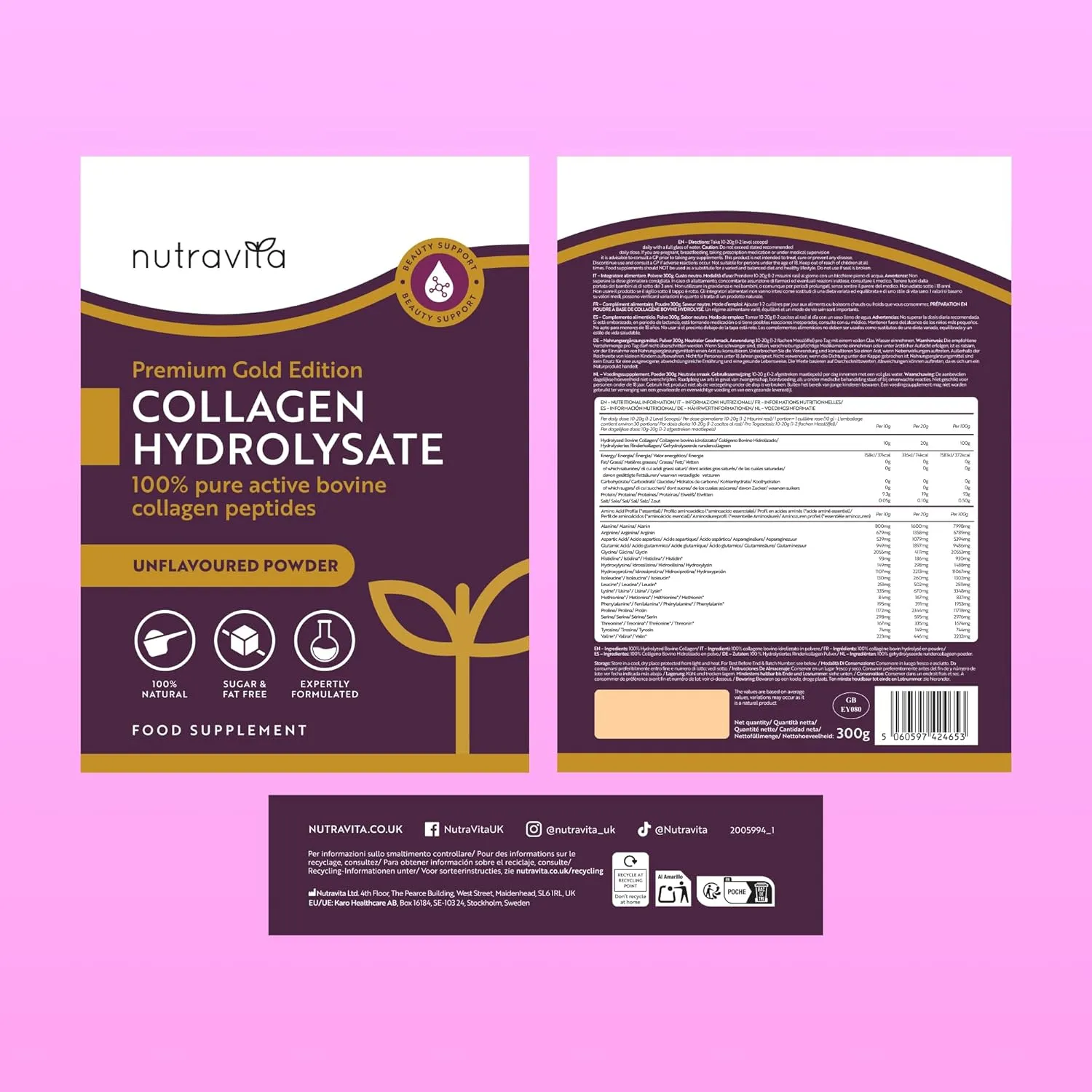 Nutravita Collagene Polvere 300g Peptidi Idrolizzati Tipo 1